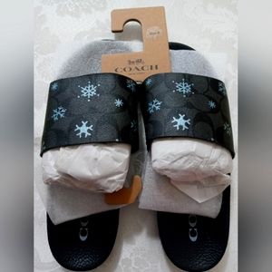 NWT Coach CE498 Snowflake black & blue slides women's sz 9B